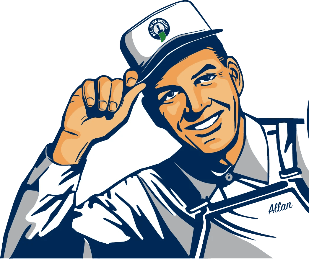 Allan, the ALL IN Painting mascot, tipping his cap.